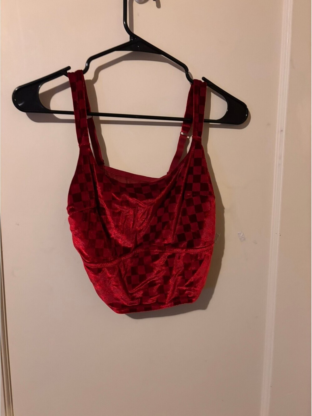 Red velvet checker crop top Large